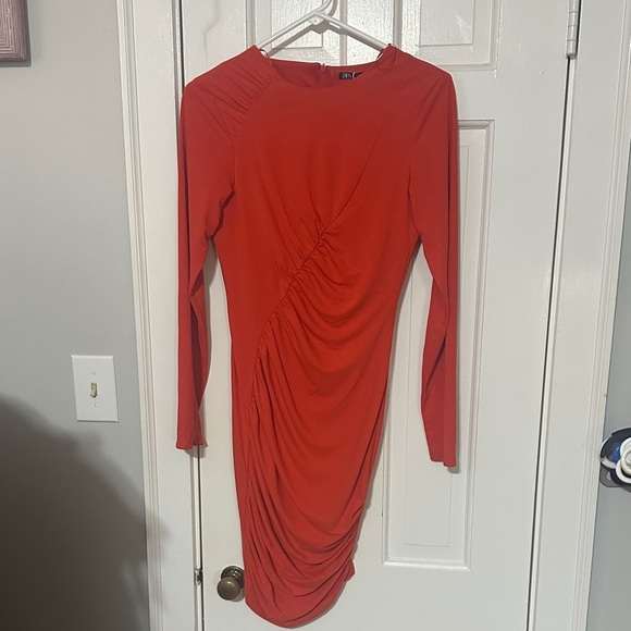 Zara Dresses & Skirts - Zara orange body con long sleeve dress